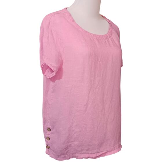 CYNTHIA ROWLEY 100% Linen Top Blouse M Lightweight‎ Pink Summer Layering Natural - Picture 1 of 10